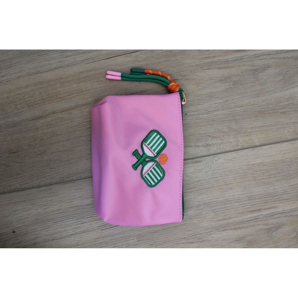 Shiraleah Chicago Pink Nylon Pickleball Embroidered Cosmetic‎ Pouch Small Bag